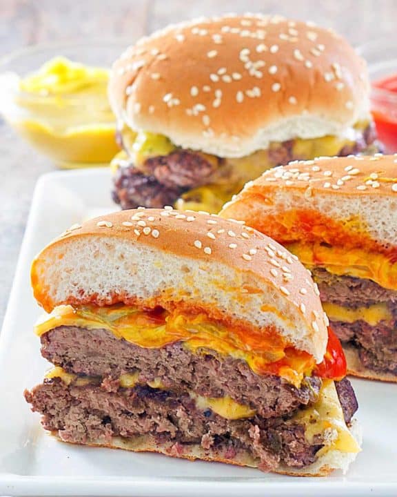 homemade Burger King double cheeseburgers on a plate