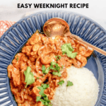 Homemade Butter Chicken on a plate with white rice