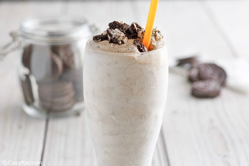 oreo blizzard and oreo cookies in a cookie jar