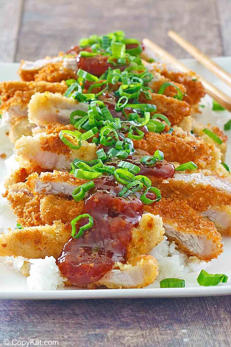 pork katsu and rice on a platter