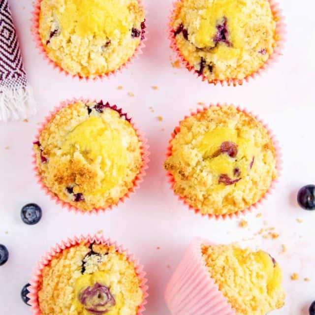 six homemade Starbucks blueberry muffins