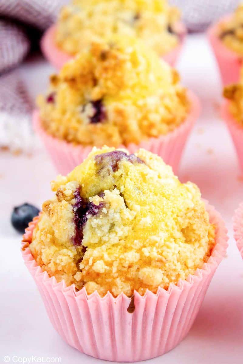 three homemade Starbucks blueberry muffins