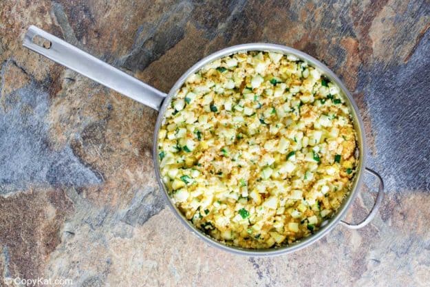 squash casserole mixture in a pan