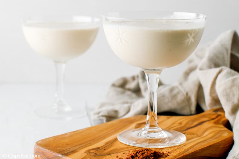 two glasses of Brandy Alexander cocktail made with ice cream