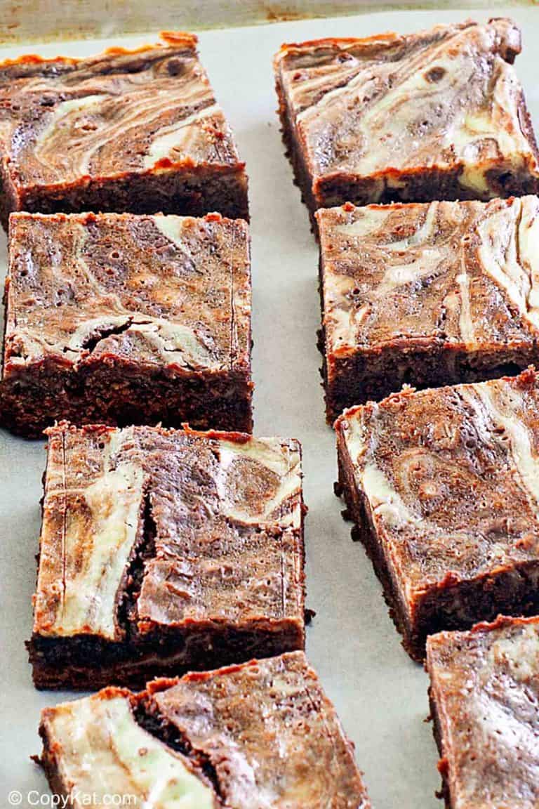cream cheese brownies on parchment paper
