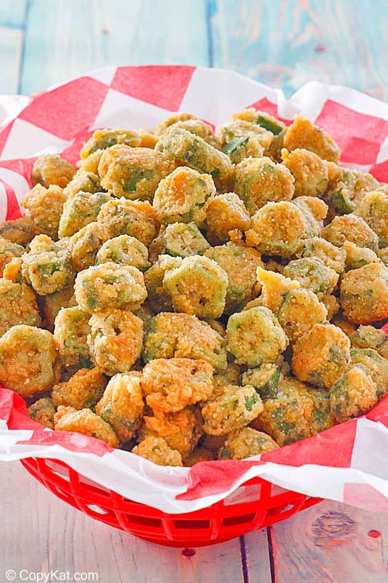 a basket of fried okra
