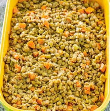 cooked lentils in a serving dish