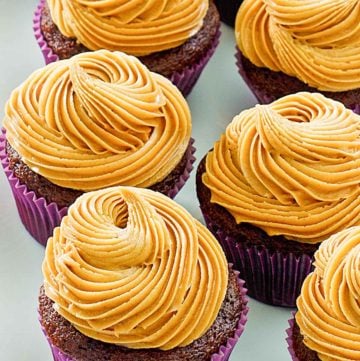 peanut butter frosting on chocolate cupcakes