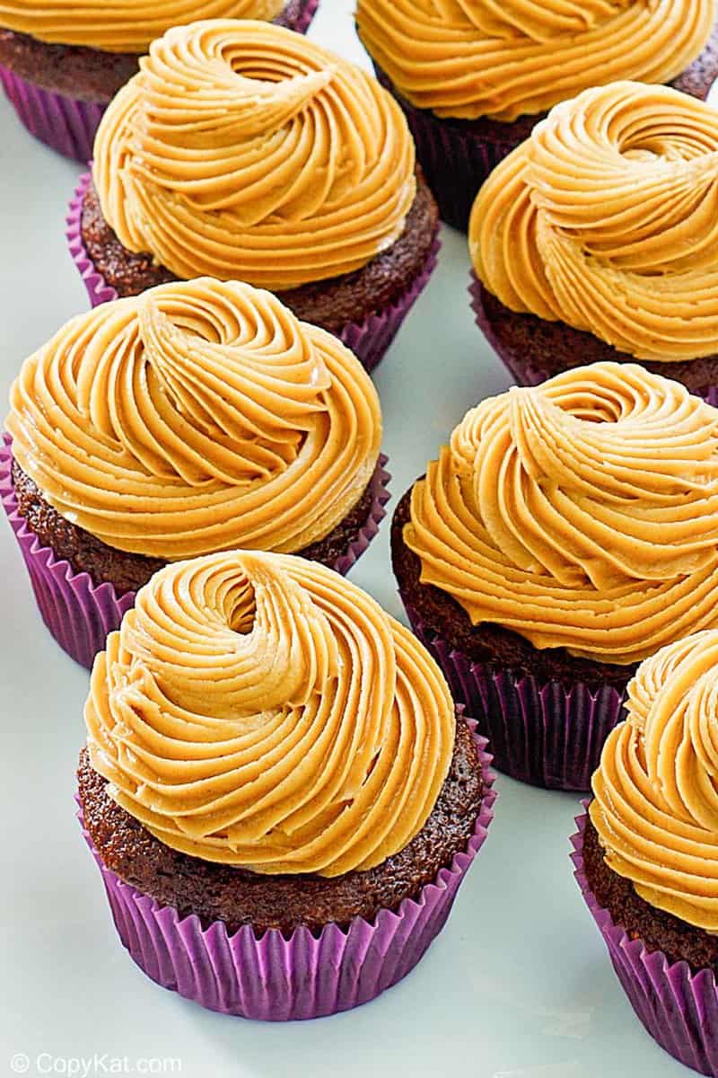 peanut butter frosting on chocolate cupcakes