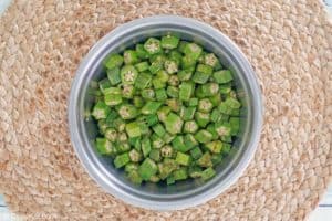 cut pieces of okra in a bowl