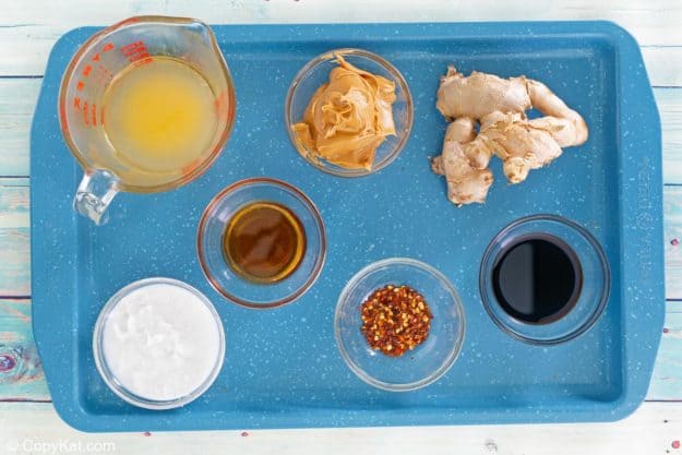 Thai peanut sauce ingredients on a tray