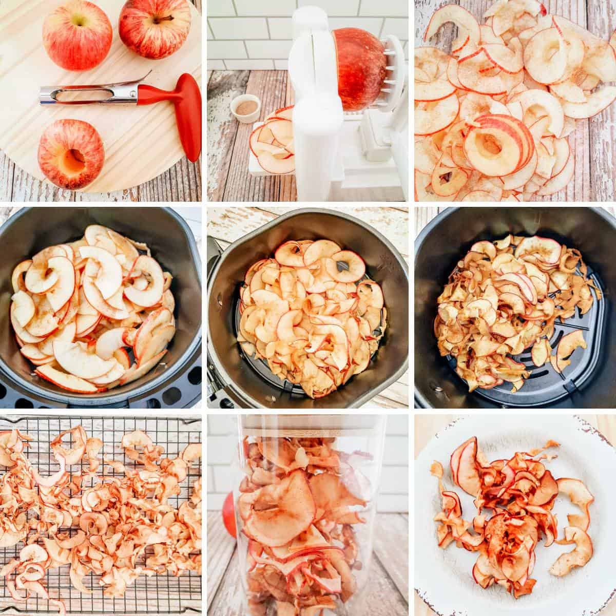 Making cinnamon sugar apple chips in an air fryer.