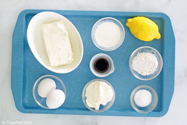 cheese blintz ingredients on a tray.