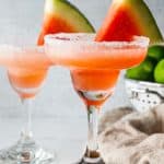 two homemade Olive Garden watermelon margarita drinks