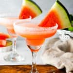 two homemade Olive Garden watermelon margarita cocktails