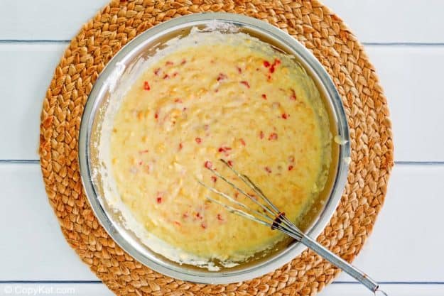creamed corn casserole mixture in a mixing bowl