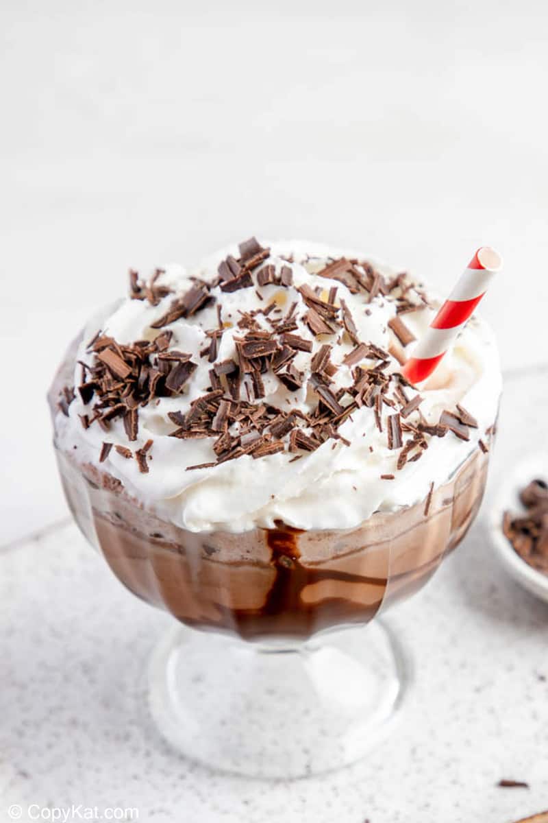 frozen hot chocolate in a large glass.