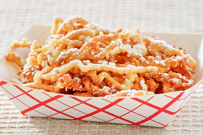 funnel cake fries dusted with powdered sugar