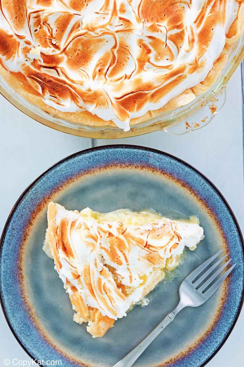 overhead view of lemon meringue pie