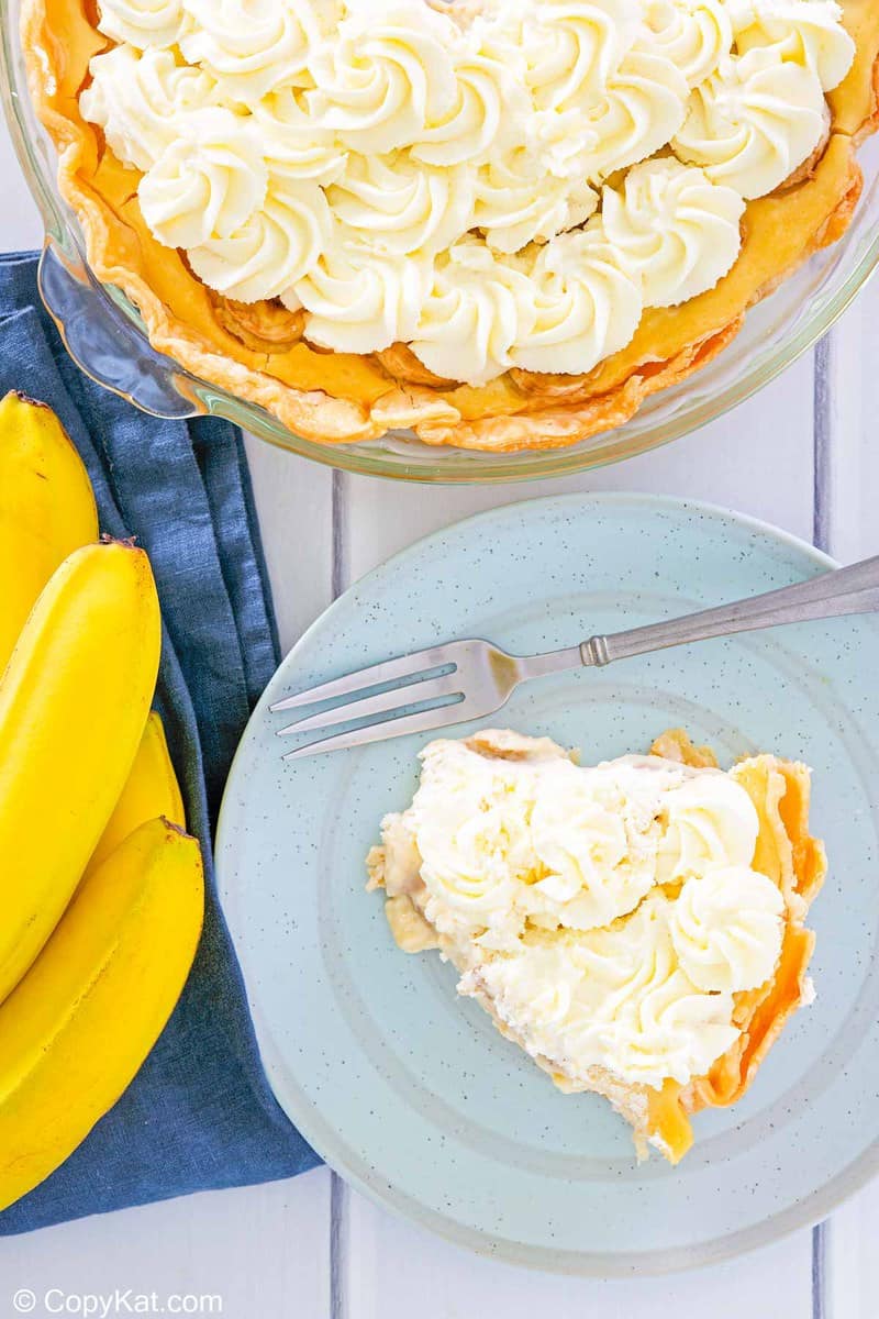 overhead view of homemade Marie Callender's banana cream pie