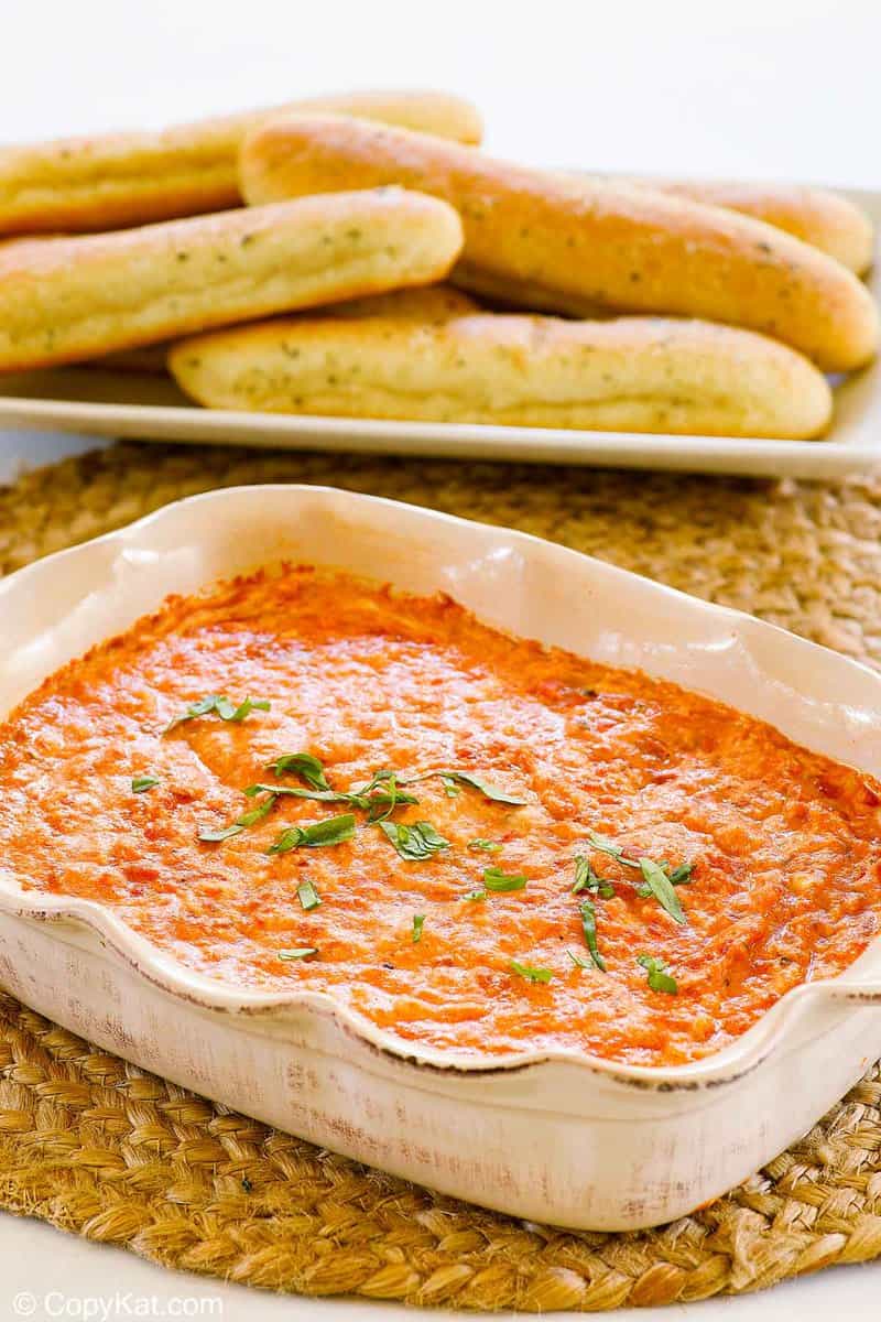 homemade Olive Garden San Remo Seafood Dip and breadsticks