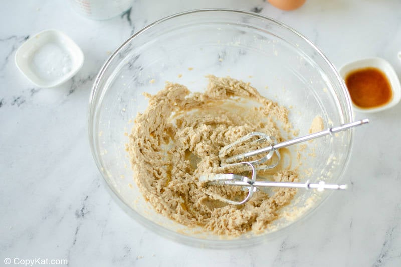 creamed butter and brown sugar in a bowl