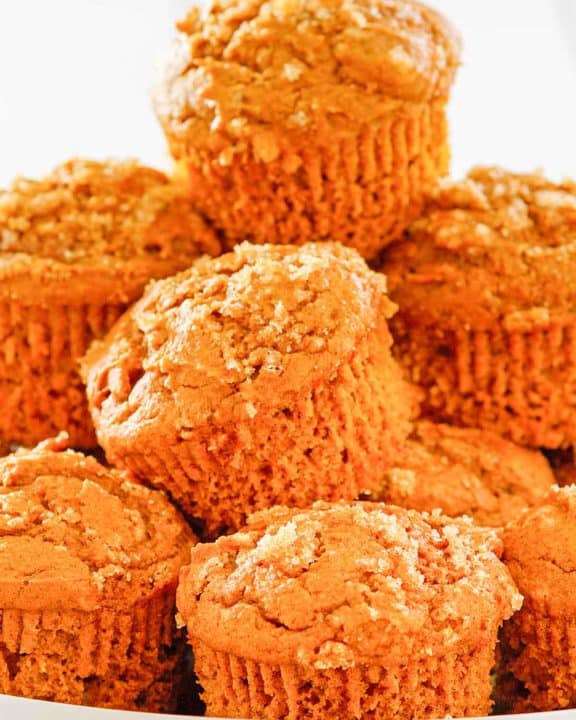 a stack of pumpkin muffins