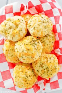 Copycat homemade Red Lobster Cheddar Bay Biscuits in a basket.