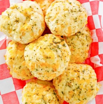 overhead view of homemade Red Lobster Cheddar Bay Biscuits