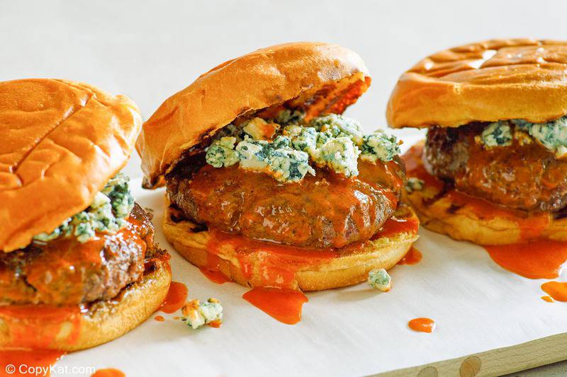 homemade Smashburger buffalo burgers with blue cheese crumbles