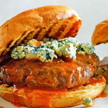 homemade Smashburger Buffalo Burger with blue cheese
