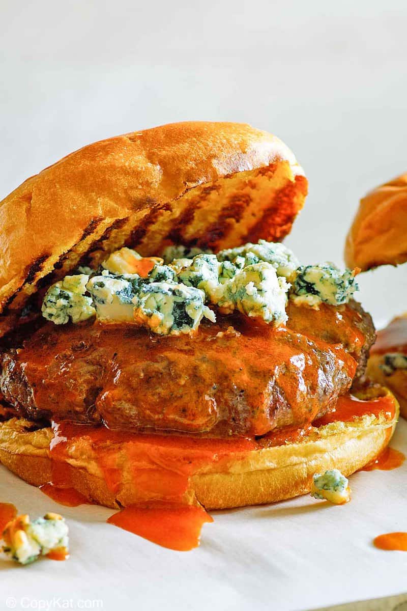 homemade Smashburger Buffalo Burger with blue cheese