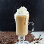 homemade Starbucks white chocolate mocha topped with whipped cream.