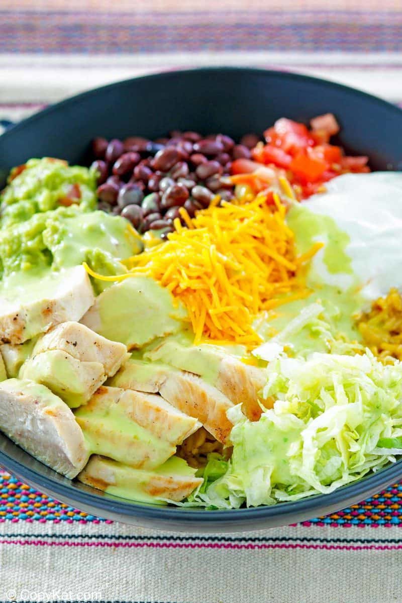 homemade Taco Bell power bowl with chicken