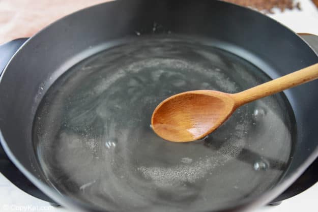 vanilla coffee syrup cooking in a pan.
