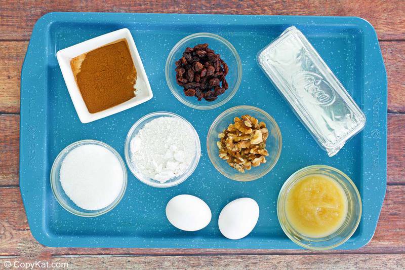applesauce cake ingredients on a tray.