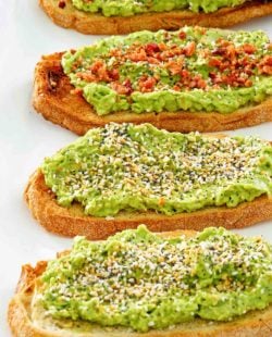 Homemade Dunkin Donuts avocado toast with and without bacon.