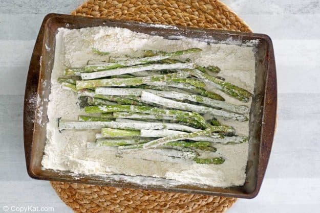 asparagus spears dredged in flour.