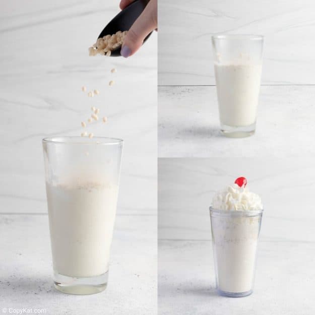 collage of jack in the box rice krispie shake recipe steps