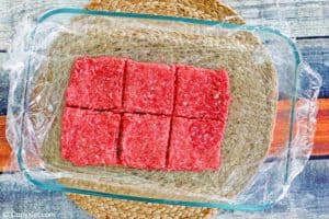 ground beef cut into square patties.