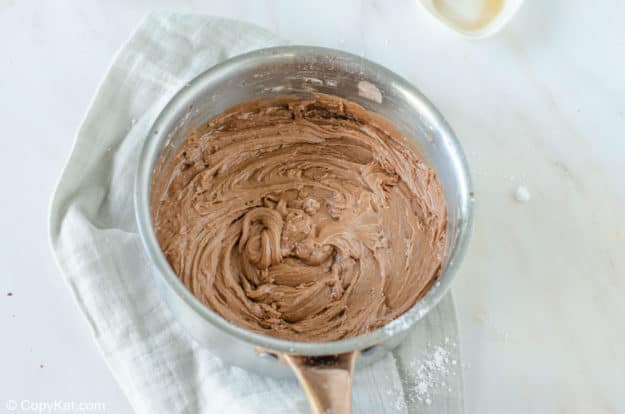 chocolate icing in a pan.