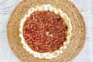 Karo pecan pie before baking.