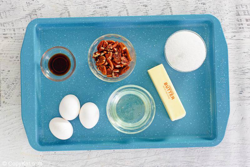 Karo pecan pie ingredients on a tray.