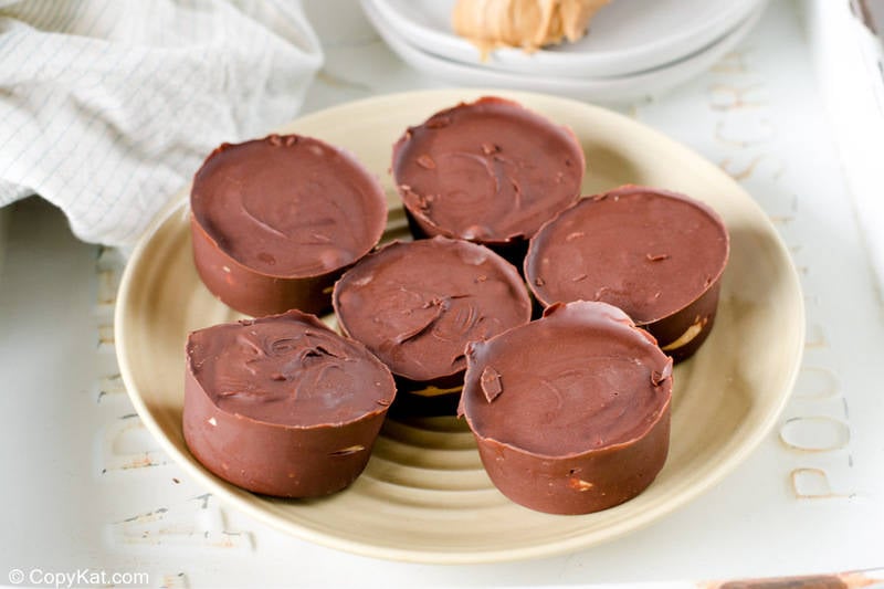 homemade Reese's peanut butter cups on a plate.