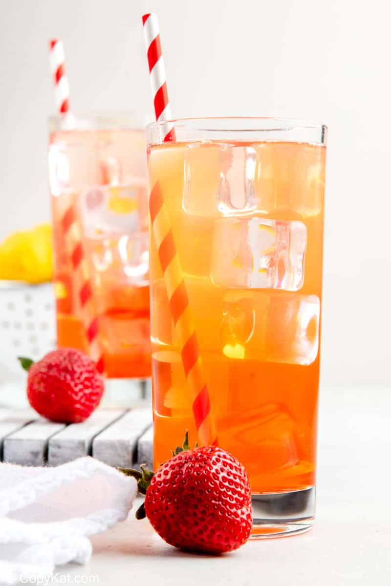 homemade Sonic Strawberry Lemonade in two glasses.
