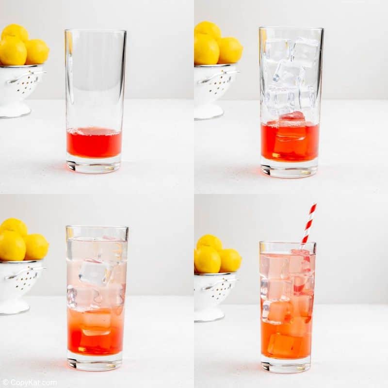 photo collage of steps to make Sonic Strawberry Lemonade.