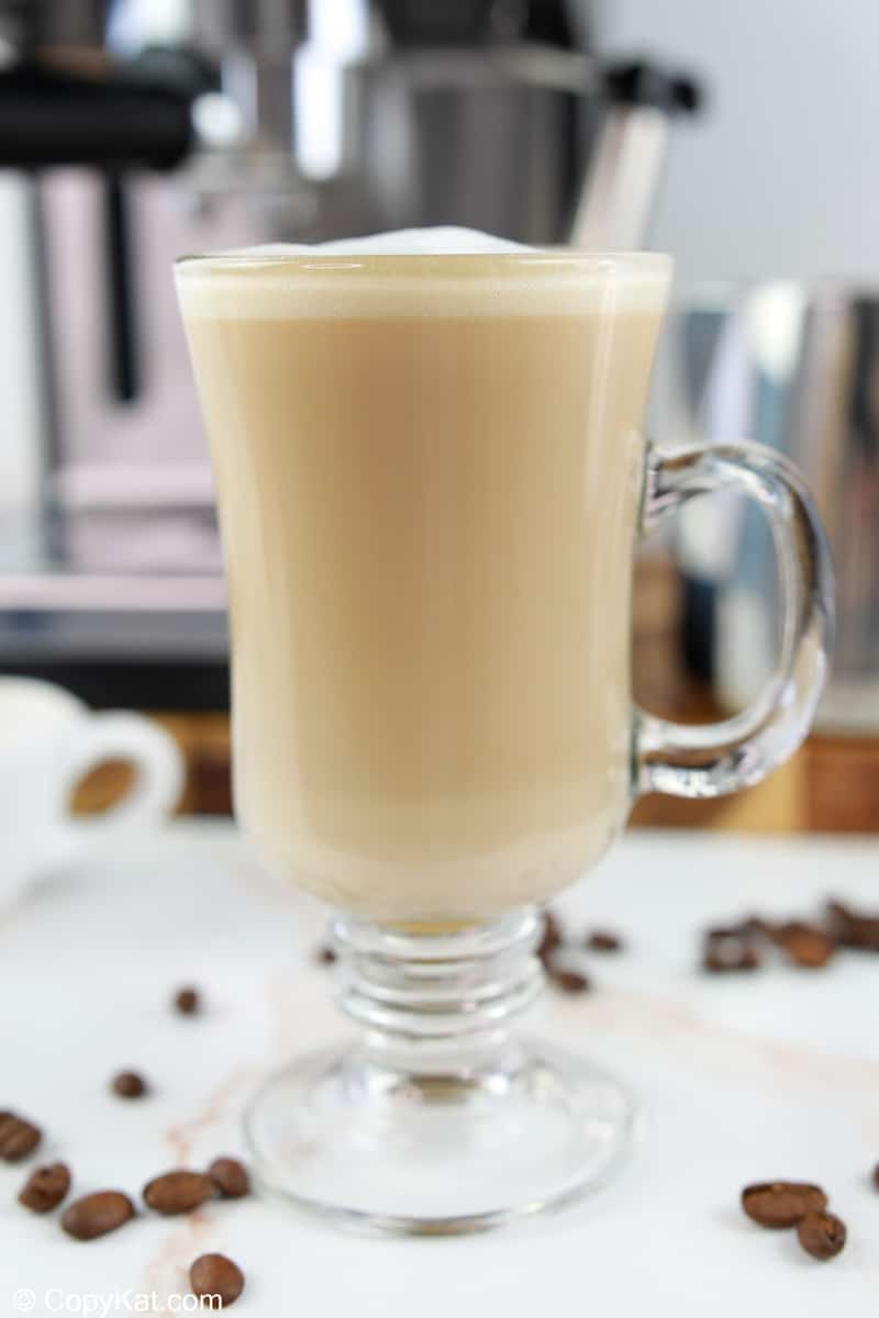 homemade Starbucks flat white coffee in a mug.