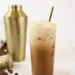 a glass of homemade Starbucks iced brown sugar oatmilk shaken espresso.