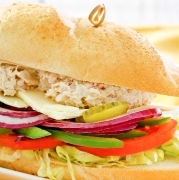 homemade Subway tuna salad sub sandwich.