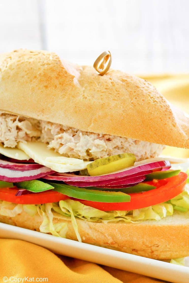 homemade Subway tuna salad sub sandwich.